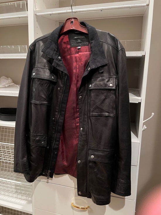 John Varvatos Other - John Varvatos Black Leather Field Jacket with Red Lining